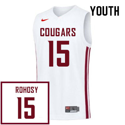 Youth #15 AJ Rohosy Washington State Cougars College Basketball Jerseys Stitched Sale-White